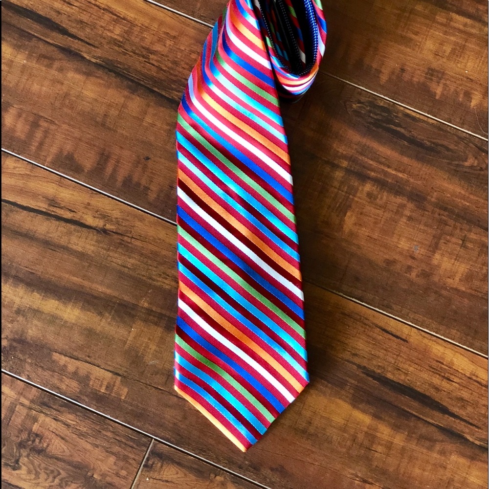 Tommy Hilfiger 100% Silk Tie Red Striped colorful